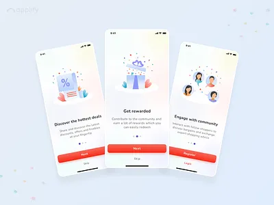 Opening Screens - Deals App app app design app screens applify deals design e commerce e commerce deals e commerce design graphic design mobile app design mobile app screens mobile shopping online shopping opening screens product deals shopping deals sign up screens ui user interface