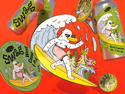 Exale Swag alcohol ale beer beer label brewery can dope fish graphic design illustration ipa keg packaging pine sea seagul smile surfing vector west coast