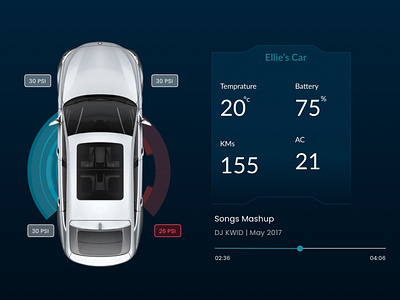 Car Interface app branding car car interface clean dailyui34 dark dashboard design details history illustration logo mechanic music pressure simple time ui ux