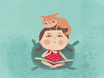 Cozy autumn autumn books cat design gils graphic design illustration personage picture