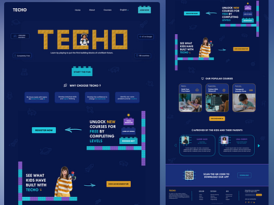 TECHO: Website design of an educational platform for kids algeria arduino artificial intelligence astronomy blue children e learning education game kids legos school teaching tech tutoring ui uiux ux ux design website design