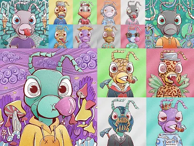 NFT ant art character design flat illustration personage vector