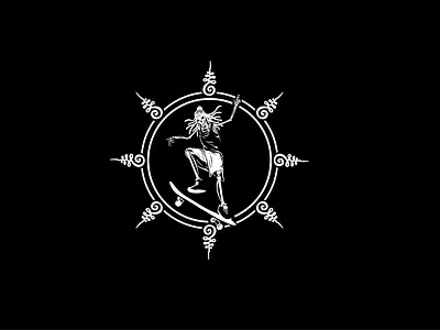 Transcending Skater Baba 2d adobe illustrator art artwork black black and white character clean drawing flat illustration simple skate skateboard skater skeleton skull vector white white on black