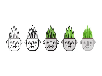 Potted Head character design head illustration plant pot simple snake plant statue stone various styles