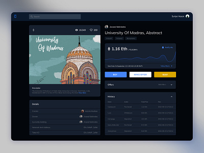 NFT - Market Place - On Real world blue branding crypto dark theme design minimal nft semi tokens ui ux