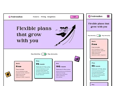 Neubrutalism pricing page illustration neubrutalism neubrutalismui pricing page product design ui user interface userinterface website ui