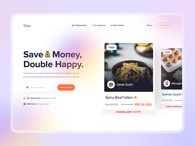 Tlaz - Website Hero Section banner blur blur gradient design eat food food waste gradient hero landing page pickup restaurant resto saving saving food ui ui design uiux website