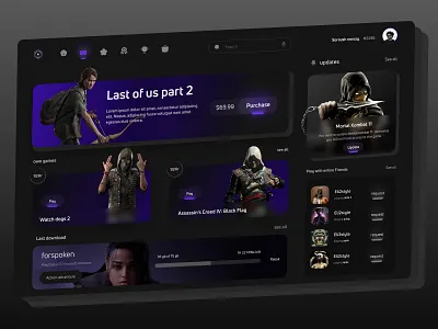 Game Dashboard concept consept dark mode dashboard dashboard design game game dashboard games gaming marketplace platform ps5 sony store ui ui design user interface video game web web design website
