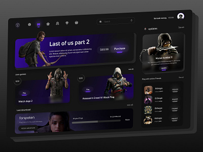 Game Dashboard concept consept dark mode dashboard dashboard design game game dashboard games gaming marketplace platform ps5 sony store ui ui design user interface video game web web design website