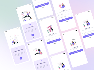 Splash Screens - Social media tracking mobile app 2022 app blue clean clean ui figma figma design minimal mobile mobile app mobile ui onboarding pink social media splash splashpage splashscreen startup ui uiux