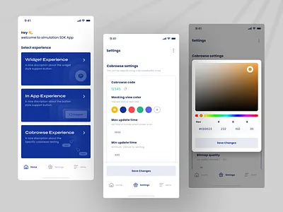 Mobile SDK Simulation App UI app cards moblie saas sdk simulation ui ux