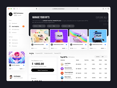 NFT Dashboard - Manage your NFT Collection dashboard market marketplace nft nft collection nft marketplace ui web webdesign website website design