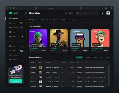 Dark mode NFT Dashboard UI nft ui ux website