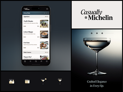 Casually Michelin branding cocktail design dining dinner drinks fine food menu michelin prodcut restaurant