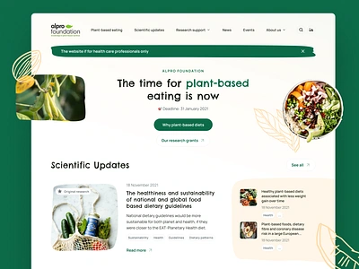 AlproFoundation.org - Scientific Platform Redesign about us articles events food foundation grants health healthy home homepage news page plant based plants scribbbles sustainable tags updates website why us