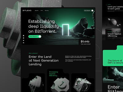 Bitlend: Website 3d 3d animation ancient animation borrow borrowing dark website defi defi branding defi website lend lending liquidity ui ux website