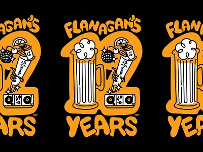 Flanagan's 12 Year Anniversary T-Shirt Design handlettering illustration t shirt vector
