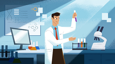 A scientist in the laboratory 2d animation blue character creative explainer animation illustration laboratory november pharmaceutical product animation research science tube