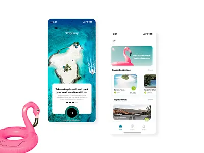 TripEasy I Vacation Booking App blue booking clean colorful design holiday home home page hotel landing minimal mobile mobile design onboarding trip ui ux vacation