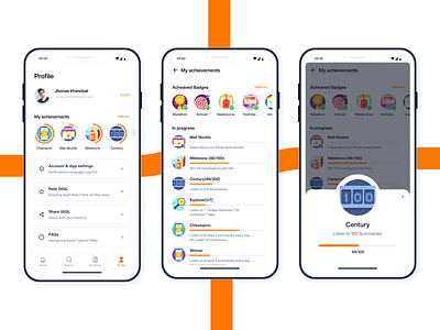 Profile & Badges section of GIGL audiobook badges ebook gigl profile ui