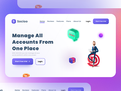 Socioo manage all accounts - landing page dailyui dailyuichallenge design ui ui design uidesign