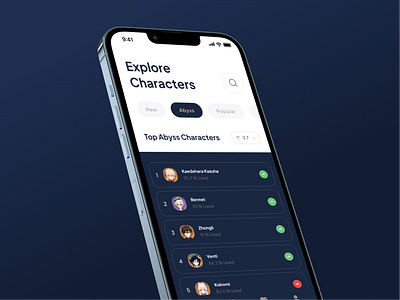 Genshin Impact - Character Index - Mobile UI Design branding design flat games genshin genshin impact illustration logo minimal ui web website