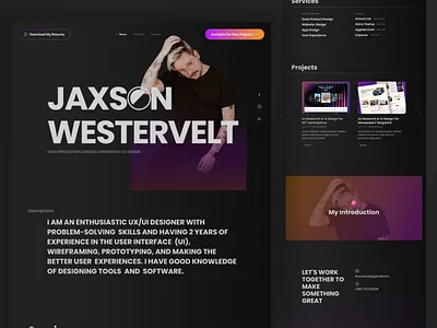 Personal Portfolio Ui Design Concept animation branding dark dark mode design minimal personal portfolio portfoilio ui uiux uiuxdesign ux web web design