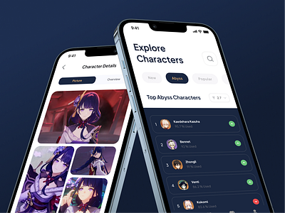 Genshin Impact - Character Index - Mobile UI Design design flat genshin genshin impact illustration minimal mobile mobile ui ui uiux web website