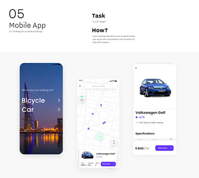 A Car/Bicyle Rental App concept branding car carrental mobile ui ux