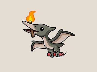 Pterodactyl adorable bird cartoon character chibi children cute dinosaur drawing dynamite flying game illustration kawaii kids mascot mischievous pterodactyl torch twitch