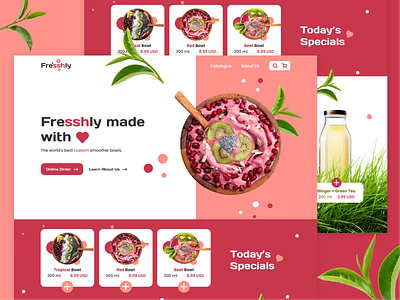 Fresshly | Smoothie bowls shop branding colorful design creative design design design 2022 figma food food design food website interface design landing page marketplcae modern design ui ux web design website