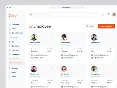 Employee list page admin dahboard company ui crm employee board employee dashboard employee management hiring company hiring dashboard hr hrm landing page manage employee manegement minimal design popular design recruit recruitment ui website