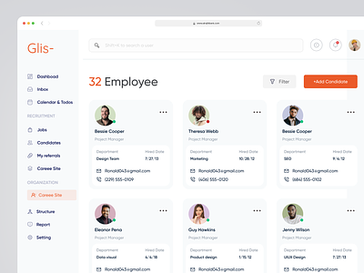 Employee list page admin dahboard company ui crm employee board employee dashboard employee management hiring company hiring dashboard hr hrm landing page manage employee manegement minimal design popular design recruit recruitment ui website