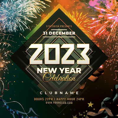 New Year Flyer celebrate celebration colors design download firework fireworks flyer graphic design graphicriver new year photoshop poster psd resources template