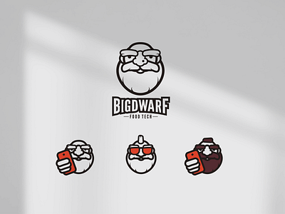 Bigdwarf - foodtech logo design beard big black branding character color design dwarf flat foodtech graphic design head illustration logo logodesign minimal modern mohawk phone red