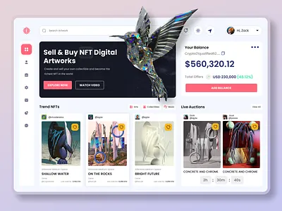 NFT Auction Marketplace User Dashboard admin admin panel analytics blockchain chart crypto wallet cryptoart design fluttertop nft nft app nft dashboard nft marketplace nft web nfts rarible ui uiux user dashboard web3
