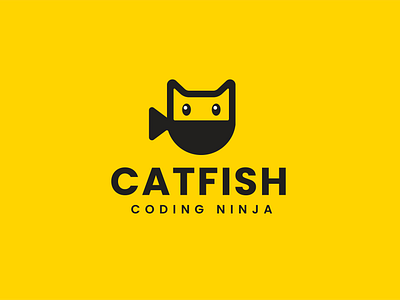 catfish animal branding cat coding cute fish logo negative space simple technology