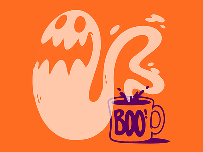 Spooky Coffee Boo blake stevenson branding cartoon character design coffee cute design ghost halloween illustration jetpacks and rollerskates logo retro silkscreen simple stream ui