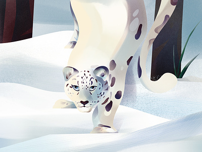 Snow Leopard animal digital folioart illustration jia-yi liu snow winter