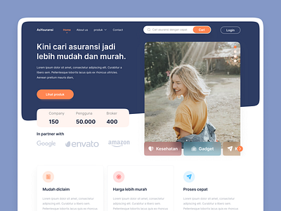 AsYouransi - Insurance Landing Page Website Exploration blue branding color colorful design figma hero insurance interface landing landing page layout popular ui ui ux ui design uidesign uiux user interface website