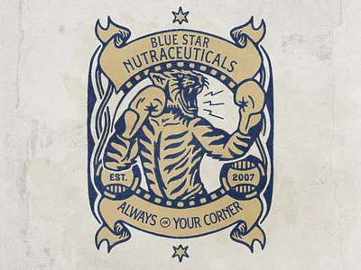 Blue Star Nutraceuticals - Illustration for Merchandise angonmangsa badge badges branding design food graphic design graphicdesign hand drawn illustration logo medic medical merch merchandise streetwear symbol tiger tshirt vintage