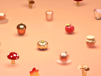 3D Autumn Icons 3d 3d art autumn blender cute design icons render warm