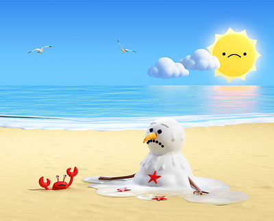 Snowman 3d arcade studio character digital folioart holiday illustration