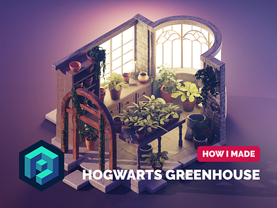 Hogwarts Greenhouse Tutorial 3d blender diorama greenhouse hearry potter herbology hogwarts illustration isometric lowpoly process render room tutorial