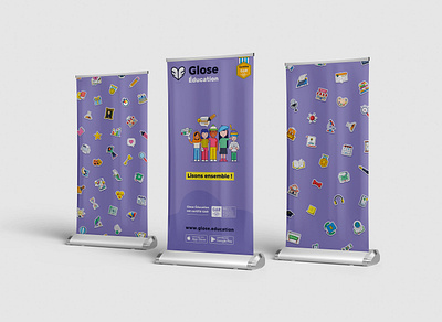 Glose Éducation Roll-ups brand branding concept characters collection cute design education event fun graphic design icons illustration print roll up start up visual identity