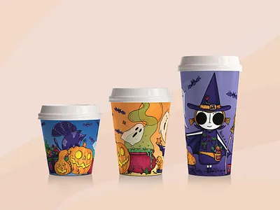 Coffee Cup for Halloween Time animation candies cat child illustration coffee cup ghost graphic design halloween illustration magazine illustration procreate pumpkin witch