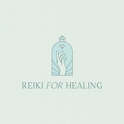 Reiki For Healing Branding (Unused Concept), 2022 badge brand identity branding crystal crystals design hand healing health illustration logo long island reiki wellness