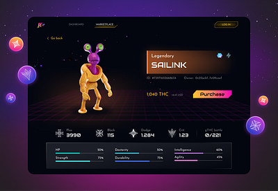 Game NFT marketplace 3d dashboard filters game gaming gradient interface marketplace monsters neon nft nft game player product page space ufo ui uxui web game websites