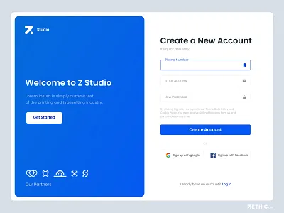 Sign up page create an account dribbble sign up page ui uxui web design web ui website design zethic zethicstudio zethictech