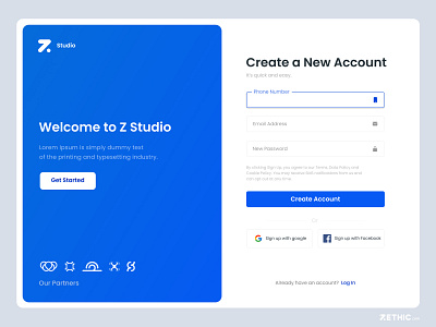 Sign up page create an account dribbble sign up page ui uxui web design web ui website design zethic zethicstudio zethictech